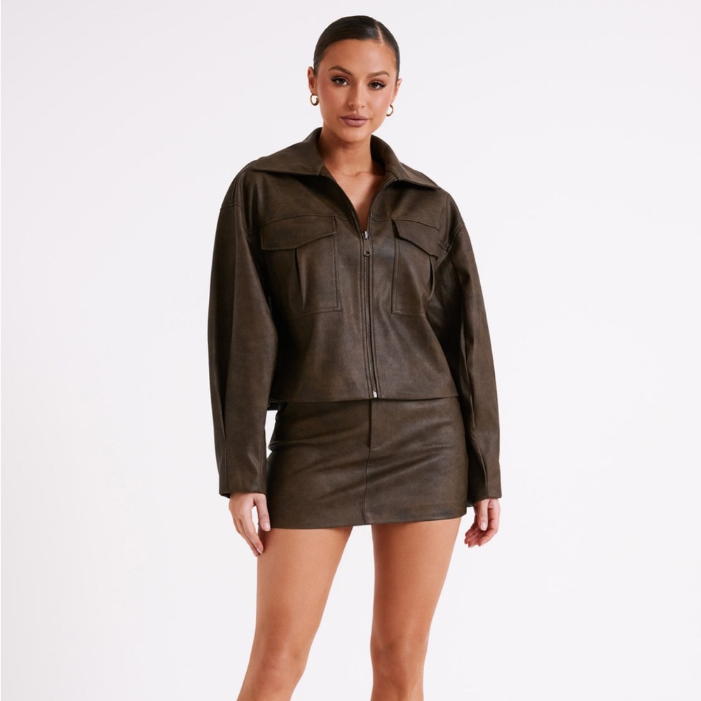 Meshki Kristen faux leather mini skirt - vintage chocolate